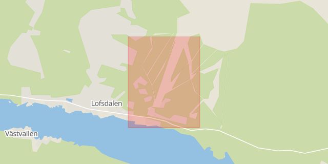 Karta som med röd fyrkant ramar in Högbäcksvägen, Lofsdalen, Härjedalen, Jämtlands län
