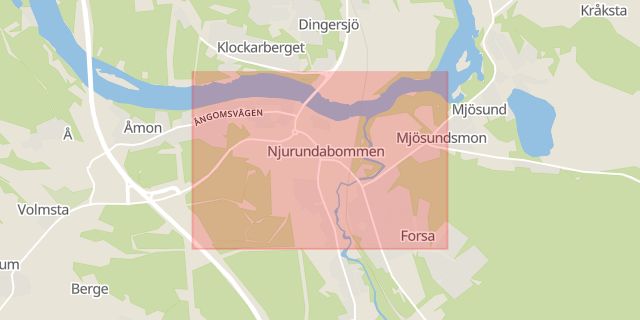 Karta som med röd fyrkant ramar in Njurundabommen, Sundsvall, Västernorrlands län