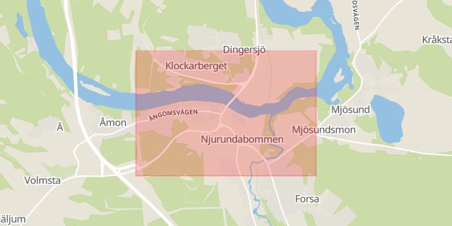 Karta som med röd fyrkant ramar in Njurunda, Sundsvall, Västernorrlands län