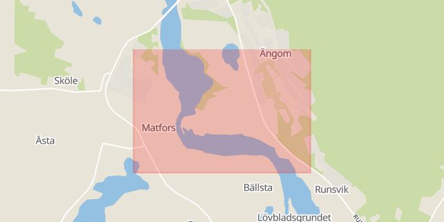 Karta som med röd fyrkant ramar in Matfors, Sundsvall, Västernorrlands län