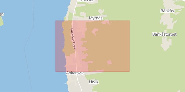 Karta som med röd fyrkant ramar in Ankarsvik, Sundsvall, Västernorrlands län
