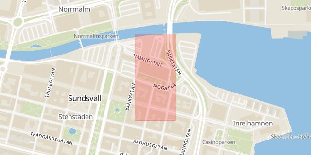 Karta som med röd fyrkant ramar in Kulturhuset, Stenstan, Sundsvall, Västernorrlands län