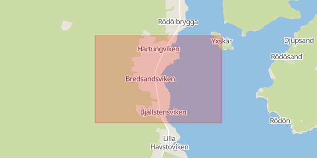 Karta som med röd fyrkant ramar in Fläsian, Bredsand, Sundsvall, Västernorrlands län