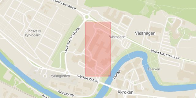 Karta som med röd fyrkant ramar in Västermalm, Sundsvall, Västernorrlands län