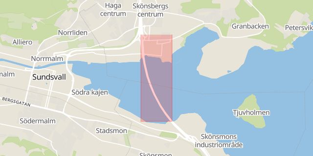Karta som med röd fyrkant ramar in Sundsvallsbron, Sundsvall, Västernorrlands län