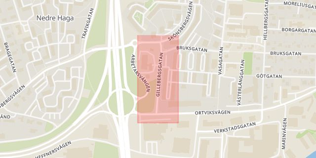 Karta som med röd fyrkant ramar in Gillebergsgatan, Sundsvall, Västernorrlands län