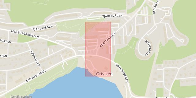 Karta som med röd fyrkant ramar in Korsta, Sundsvall, Västernorrlands län