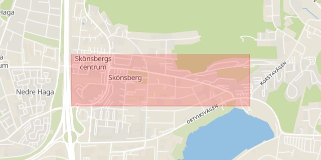 Karta som med röd fyrkant ramar in Skönsberg, Medborgargatan, Sundsvall, Västernorrlands län