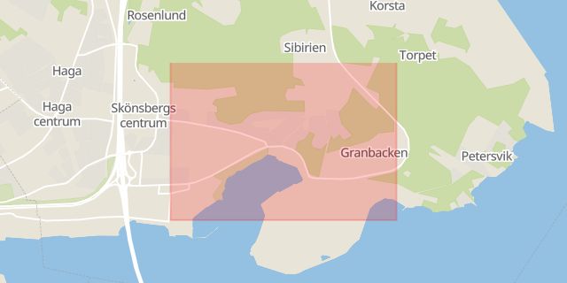 Karta som med röd fyrkant ramar in Ortviken, Sundsvall, Västernorrlands län