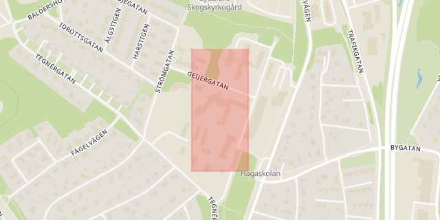 Karta som med röd fyrkant ramar in Haga, Sundsvall, Västernorrlands län