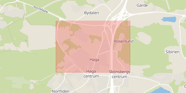 Karta som med röd fyrkant ramar in Haga, Sundsvall, Västernorrlands län