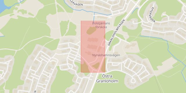 Karta som med röd fyrkant ramar in Granloholm, Sundsvall, Västernorrlands län