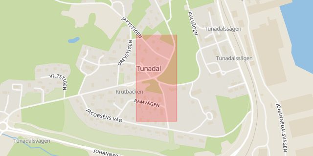 Karta som med röd fyrkant ramar in Tunadal, Sundsvall, Västernorrlands län