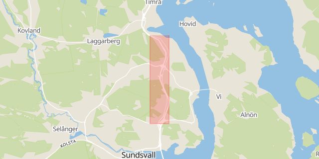 Karta som med röd fyrkant ramar in Norra Vägen, Sundsbruk, Sundsvall, Västernorrlands län