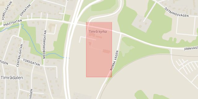 Karta som med röd fyrkant ramar in Timrå Kyrka, Timrå, Västernorrlands län