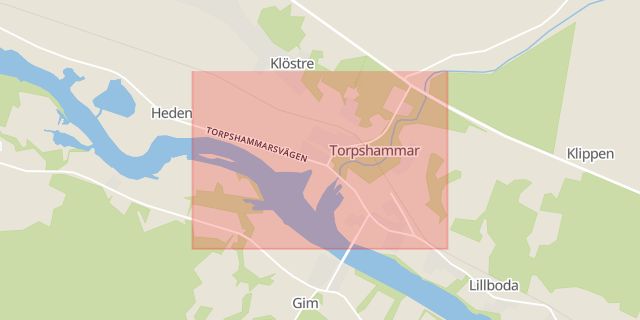 Karta som med röd fyrkant ramar in Torpshammar, Tennis, Ånge, Västernorrlands län