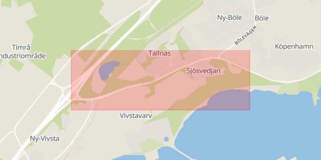 Karta som med röd fyrkant ramar in Västernorrland, Geresta, Härnösand, Örnsköldsvik, Södra Fagerviksvägen, Timrå, Västernorrlands län