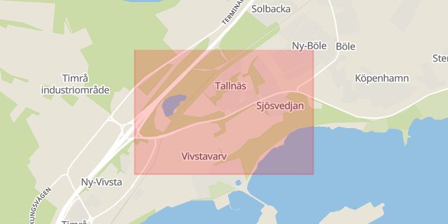 Karta som med röd fyrkant ramar in Tallnäs, Sörberge, Timrå, Västernorrlands län