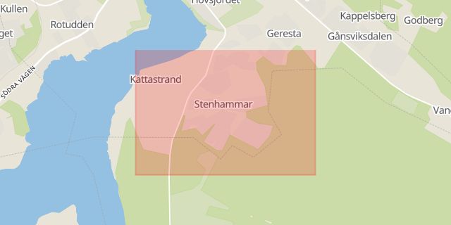 Karta som med röd fyrkant ramar in Stenhammar, Härnösand, Västernorrlands län