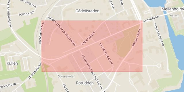Karta som med röd fyrkant ramar in Tullportsgatan, Härnösand, Västernorrlands län