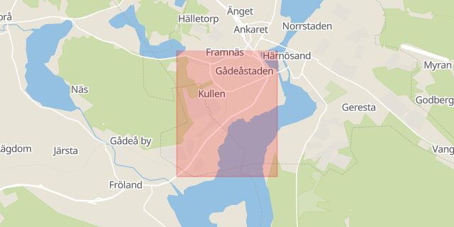 Karta som med röd fyrkant ramar in Södra Vägen, Härnösand, Västernorrlands län