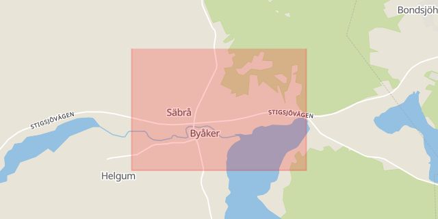 Karta som med röd fyrkant ramar in Byåker, Härnösand, Västernorrlands län