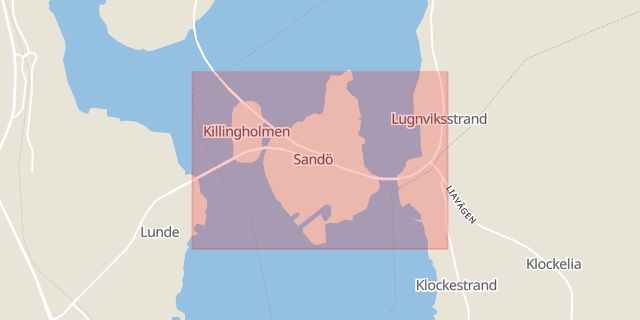 Karta som med röd fyrkant ramar in Sandö, Kramfors, Västernorrlands län