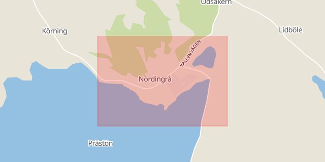 Karta som med röd fyrkant ramar in Nordingrå, Kramfors Kommun, Kramfors, Västernorrlands län