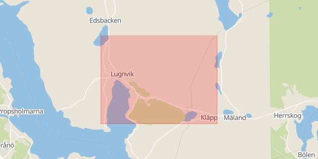 Karta som med röd fyrkant ramar in Lugnvik, Lugnviksvägen, Kramfors, Västernorrlands län