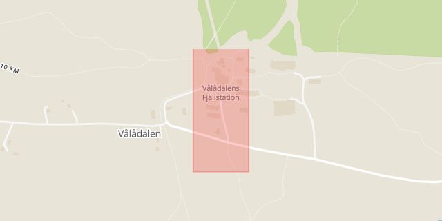 Karta som med röd fyrkant ramar in Vålådalen, Åre, Jämtlands län