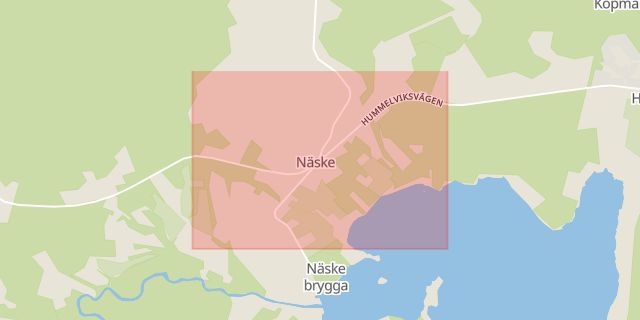 Karta som med röd fyrkant ramar in Näske, Bjästa, Örnsköldsvik, Västernorrlands län