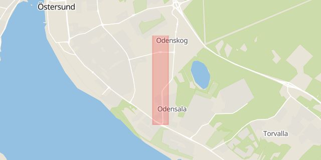 Karta som med röd fyrkant ramar in Odenskogsvägen, Östersund, Jämtlands län