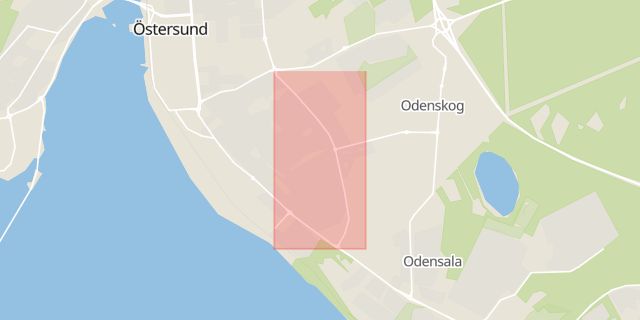 Karta som med röd fyrkant ramar in Krondikesvägen, Östersund, Jämtlands län