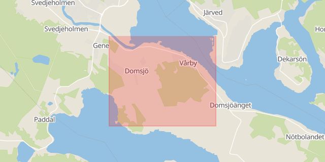 Karta som med röd fyrkant ramar in Domsjö, Örnsköldsvik, Västernorrlands län