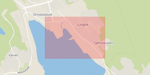 Karta som med röd fyrkant ramar in Lungvik, Örnsköldsvik, Västernorrlands län