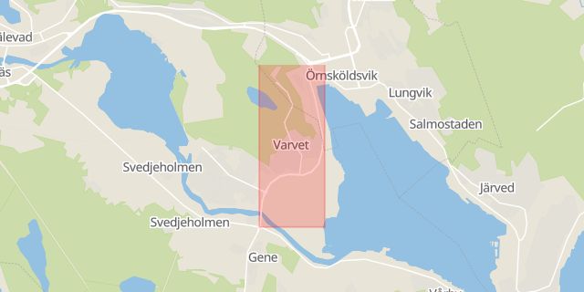 Karta som med röd fyrkant ramar in Modovägen, Hörnett, Örnsköldsvik, Västernorrlands län
