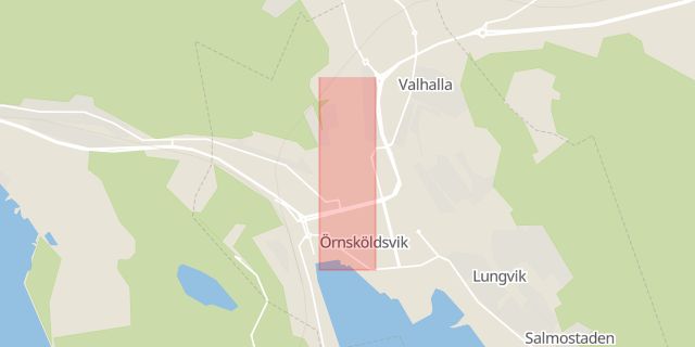 Karta som med röd fyrkant ramar in Storgatan, Örnsköldsvik, Västernorrlands län