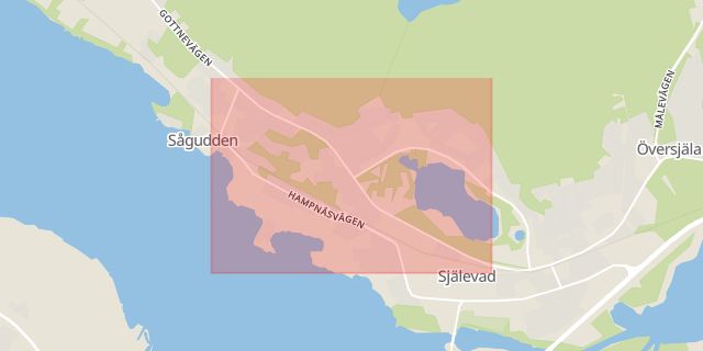 Karta som med röd fyrkant ramar in Själevad, Örnsköldsvik, Västernorrlands län