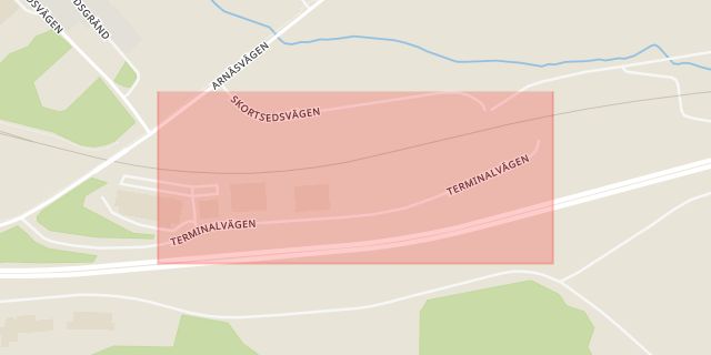 Karta som med röd fyrkant ramar in Terminalvägen, Svartby, Örnsköldsvik, Västernorrlands län