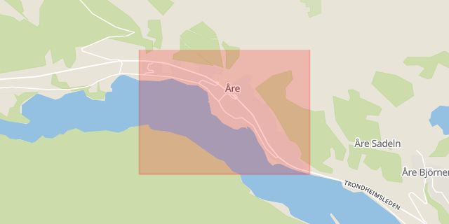Karta som med röd fyrkant ramar in Vålådalen, Spåime, Raststuga, Åre, Jämtlands län