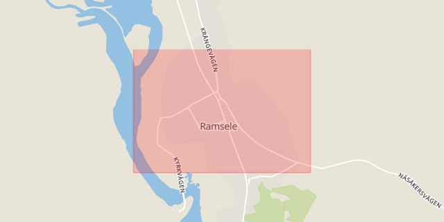 Karta som med röd fyrkant ramar in Ramsele, Sollefteå, Västernorrlands län