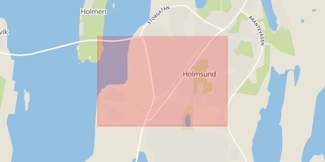Karta som med röd fyrkant ramar in Holmsund, Högsta, Umeå, Västerbottens län