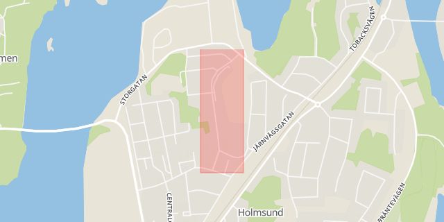 Karta som med röd fyrkant ramar in Holmsund, Sandviksvägen, Umeå, Västerbottens län