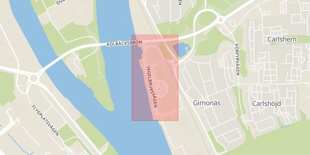 Karta som med röd fyrkant ramar in Strömpilsplatsen, Umeå, Västerbottens län