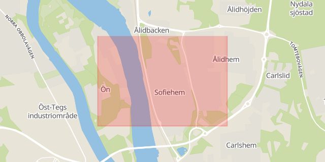 Karta som med röd fyrkant ramar in Sofiehem, Umeå, Västerbottens län