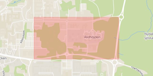 Karta som med röd fyrkant ramar in Ålidhöjd, Västerbotten, Umeå, Västerbottens län