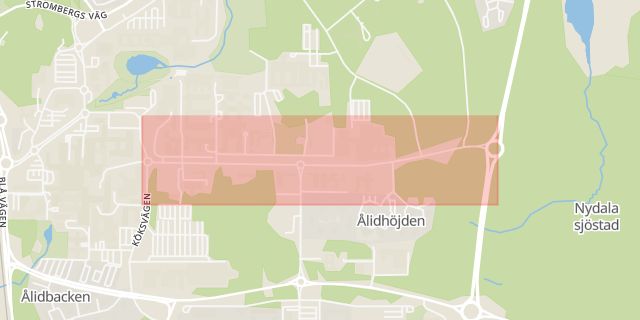 Karta som med röd fyrkant ramar in Gösta Skoglunds Väg, Universitetsområdet, Umeå, Västerbottens län