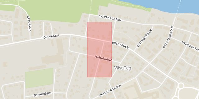 Karta som med röd fyrkant ramar in Böle, Umeå, Västerbottens län