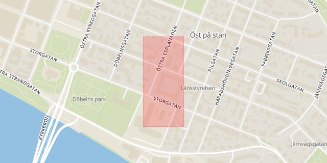 Karta som med röd fyrkant ramar in Västerbotten, Umeå, Öst På Stan, Västerbottens län