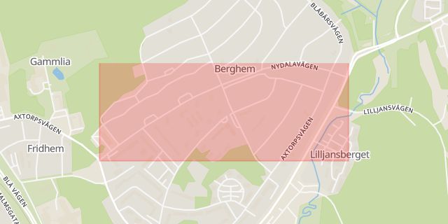 Karta som med röd fyrkant ramar in Bussgata, Nydalavägen, Berghem, Umeå, Västerbottens län